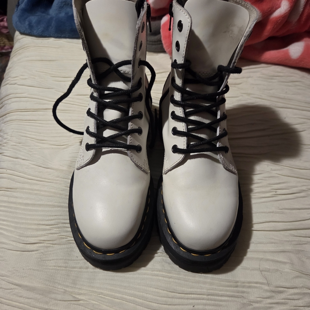 Dr. Martens White Combat Boots with Black Laces